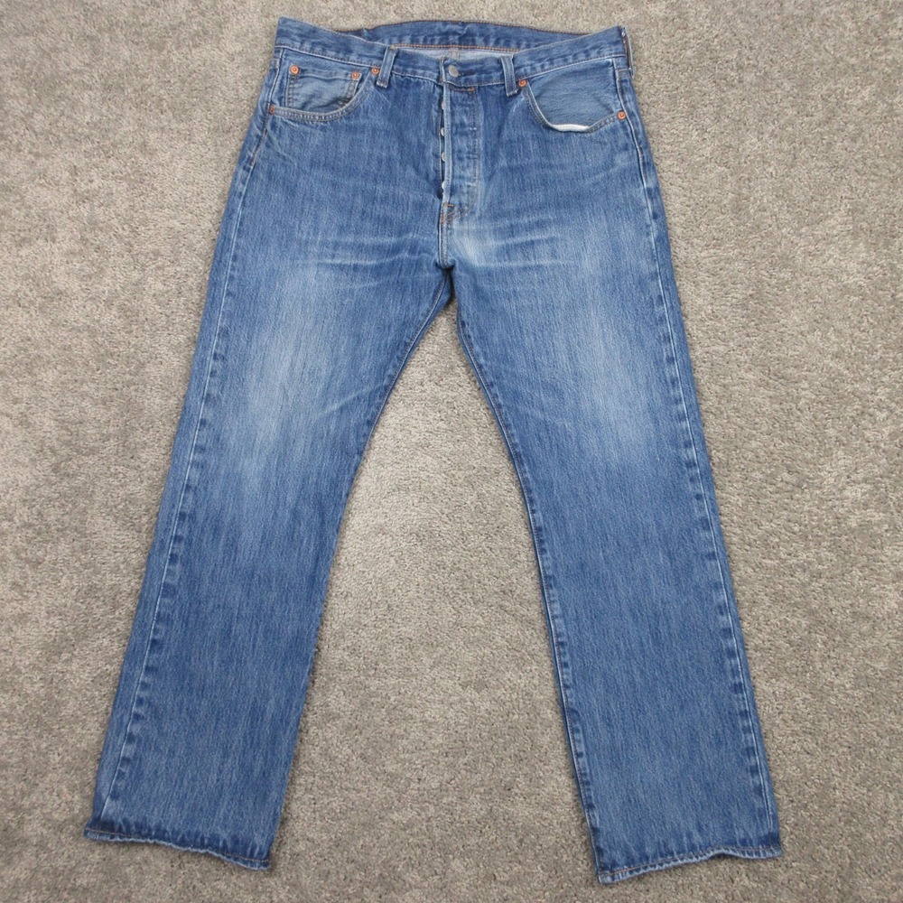 Levis Jeans Mens 35x30 Blue 501 Button Fly Original Straight Faded Denim Pants
